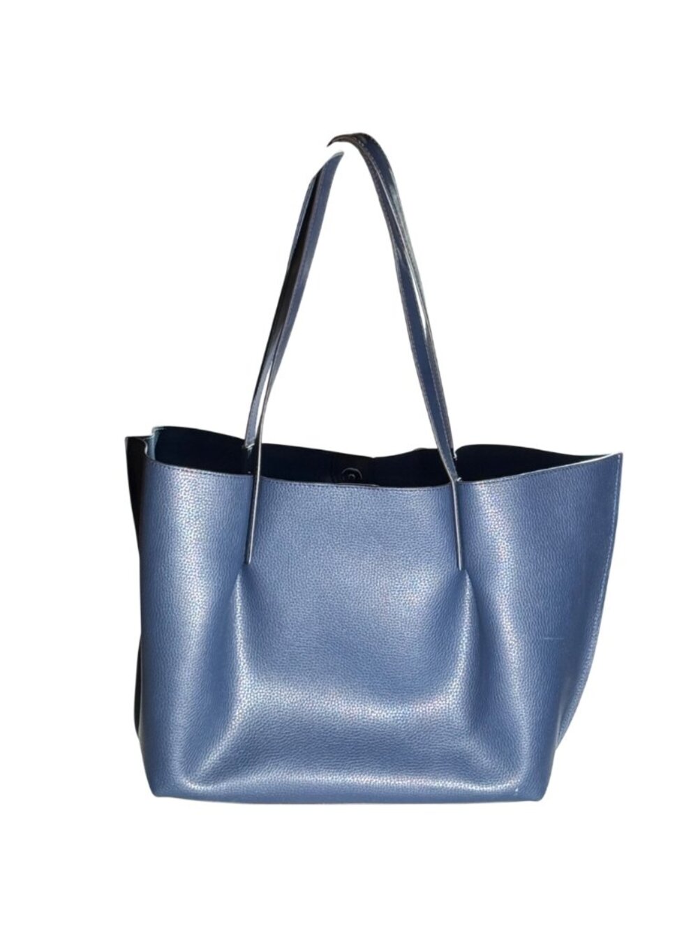 Michael Kors Blue Pebbled Leather Tote Bag Snap Closure & Dual Shoulder Straps - Picture 3 of 14
